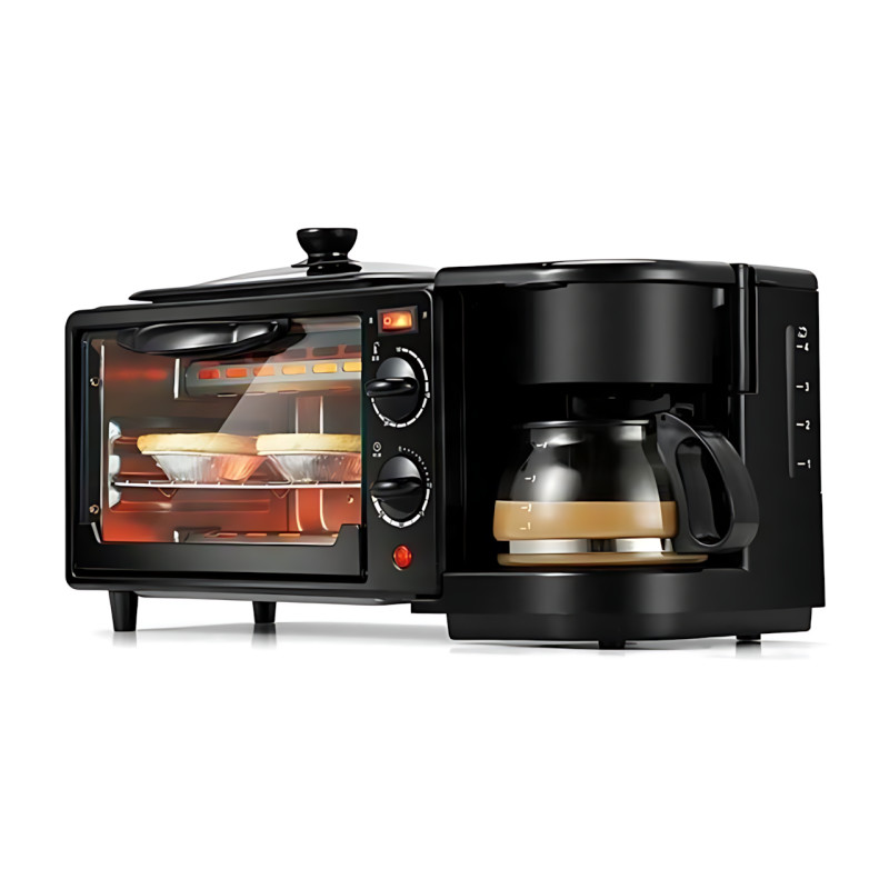 Печь-гриль-кофеварка 3в1 Domotec MS 5308B — минипечь, тостер и кофеварка в одном, 1050 Вт, 7 л, таймер, терморегулятор, черная фото - 2