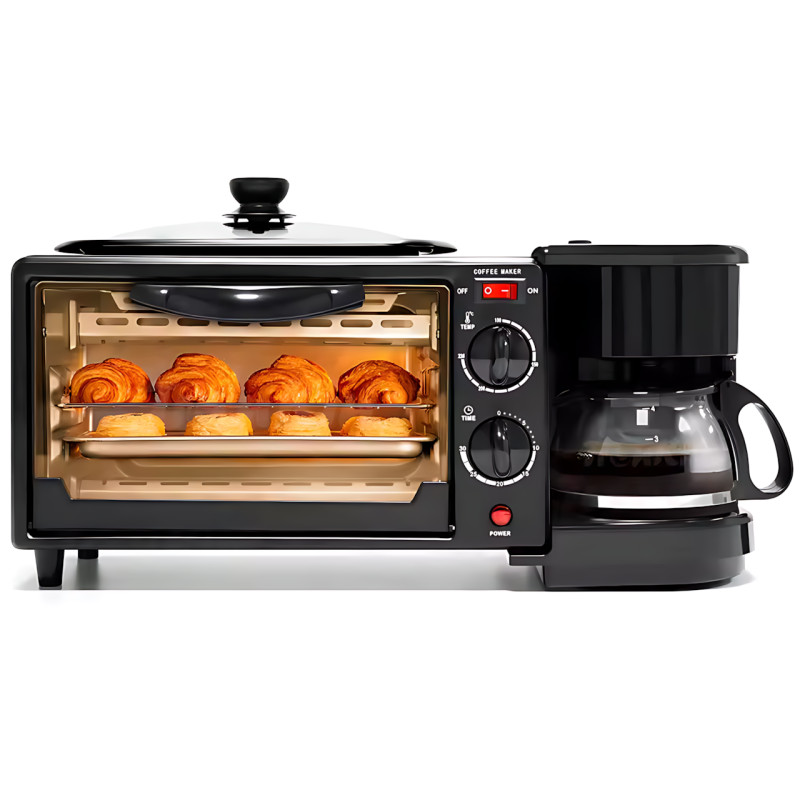 Печь-гриль-кофеварка 3в1 Domotec MS 5308B — минипечь, тостер и кофеварка в одном, 1050 Вт, 7 л, таймер, терморегулятор, черная фото - 4