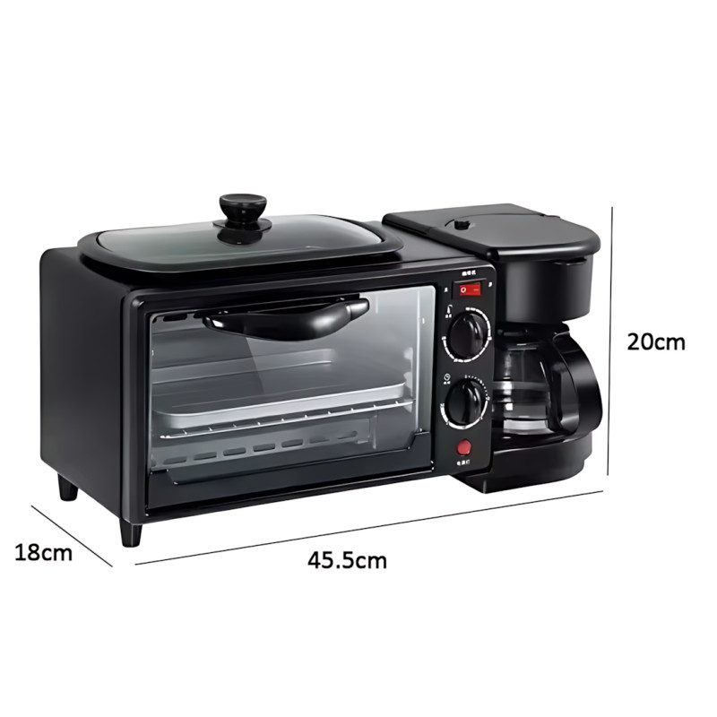 Печь-гриль-кофеварка 3в1 Domotec MS 5308B — минипечь, тостер и кофеварка в одном, 1050 Вт, 7 л, таймер, терморегулятор, черная фото - 7