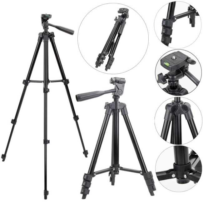 Штатив для видеотехники и смартфона с уровнем TRIPOD TF-3120, телескопический, черный