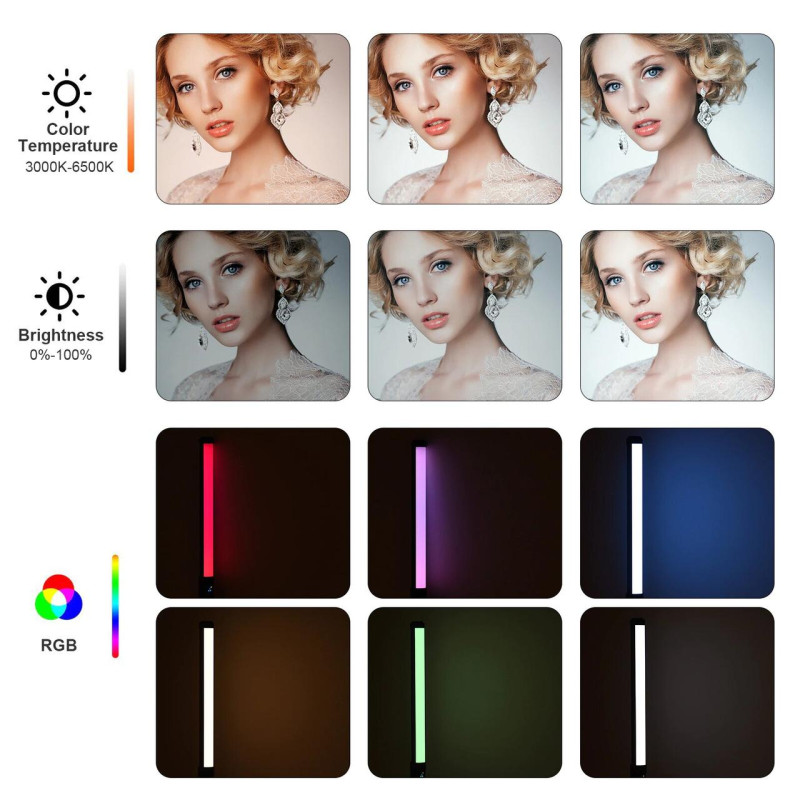 Большая профессиональная RGB подсветка LIGHT STICK PRO, максимальная настройка свечения, 50 см, с экраном фото - 6