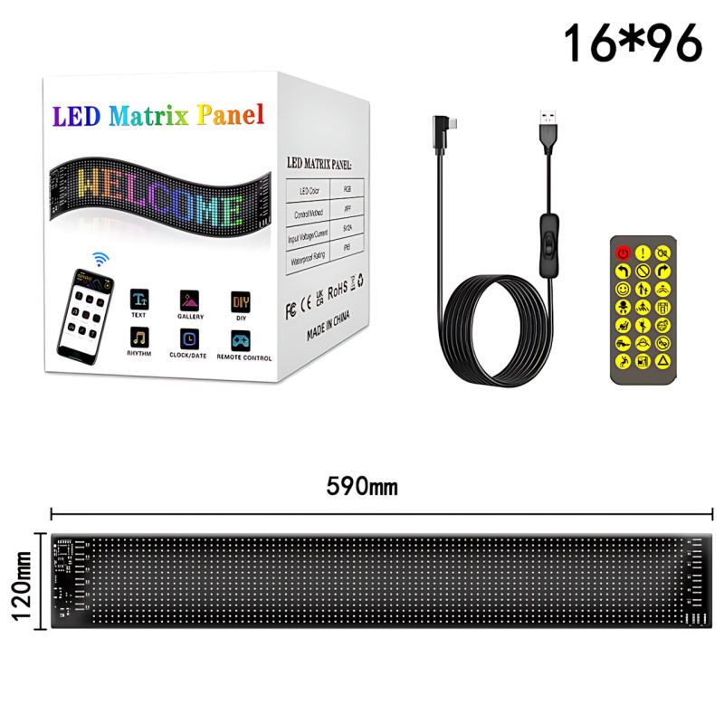 Світлодіодний гнучкий дисплей ART-0567, RGB, Bluetooth, пульт, Type-C, водонепроникний, 59.5×12 см фото - 8