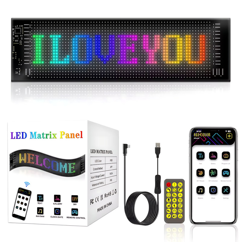 Світлодіодний гнучкий дисплей ART-0567, RGB, Bluetooth, пульт, Type-C, водонепроникний, 59.5×12 см фото - 9