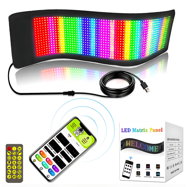 Світлодіодний гнучкий дисплей ART-0567, RGB, Bluetooth, пульт, Type-C, водонепроникний, 59.5×12 см