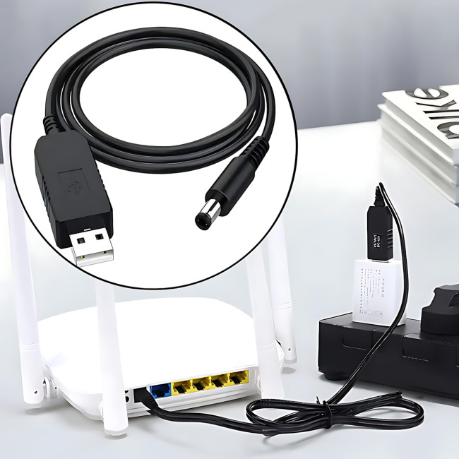 Кабель живлення DC 2.1x5.5mm, 5V-9V, USB 5V->9 V, кабель перехідник для роутера від повербанка, чорний