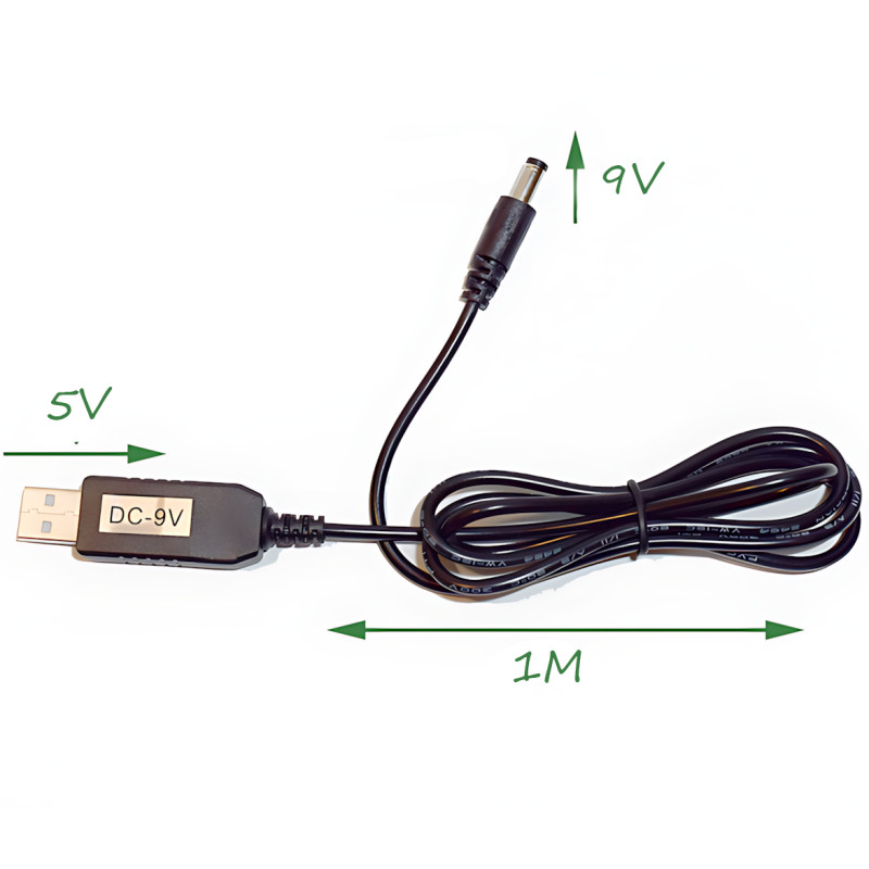 Кабель живлення DC 2.1x5.5mm, 5V-9V, USB 5V->9 V, кабель перехідник для роутера від повербанка, чорний фото - 5