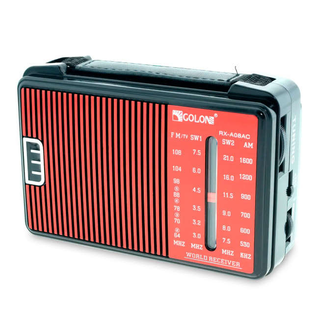 Портативный радиоприемник GOLON RX-A08 AC с частотами FM, AM, SW1, SW2 от батареек и от сети 220 В