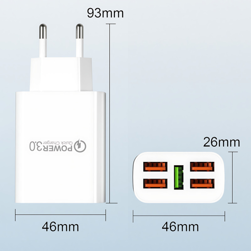 Зарядное устройство Travel Charger 27-52, 220В 3,5А QC3.0 USBx5 – 5 портов, Quick Charge 3.0, 100-240V, белый фото - 9
