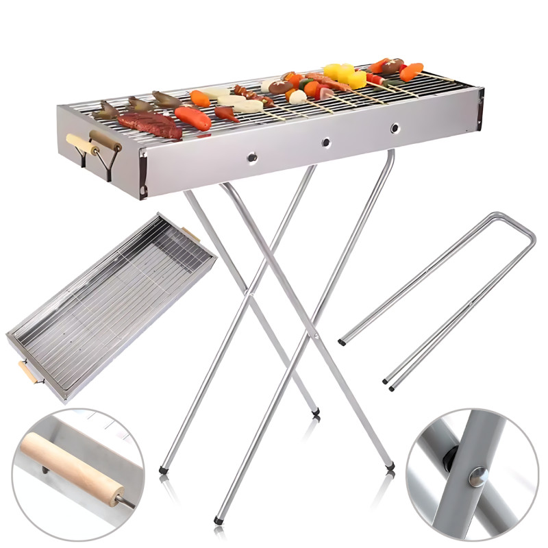 Мангал переносний BARBECUE TRAY 770SS MD-008 809, 70×30×70 см, решітка, складані ніжки, вентиляція фото - 6