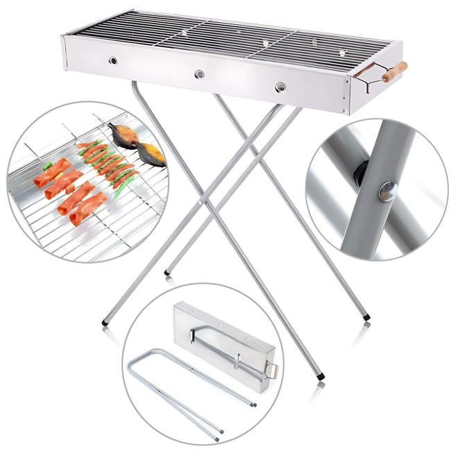 Мангал переносний BARBECUE TRAY 770SS MD-008 809, 70×30×70 см, решітка, складані ніжки, вентиляція