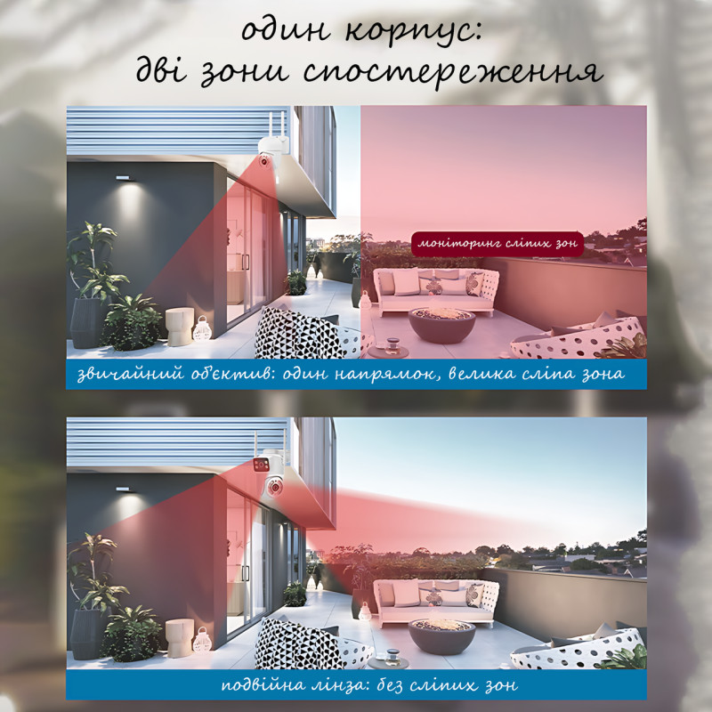 IP Wi-Fi камера Q13, 6 МП, 2 об'єктиви 3 Мп + 3 Мп, AI стеження, нічне бачення 25 м, iCSee, IP66, PTZ, дуплекс фото - 9