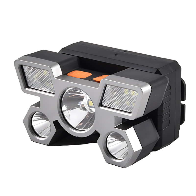 Налобный фонарь HEAD LIGHT с 5 яркими светодиодами и встроенным аккумулятором 18650 фото - 2