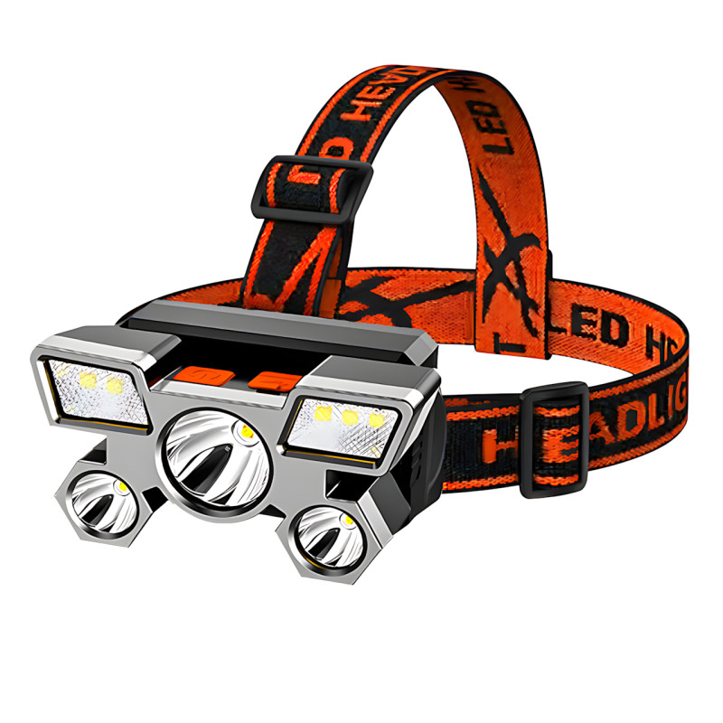 Налобный фонарь HEAD LIGHT с 5 яркими светодиодами и встроенным аккумулятором 18650 фото - 3