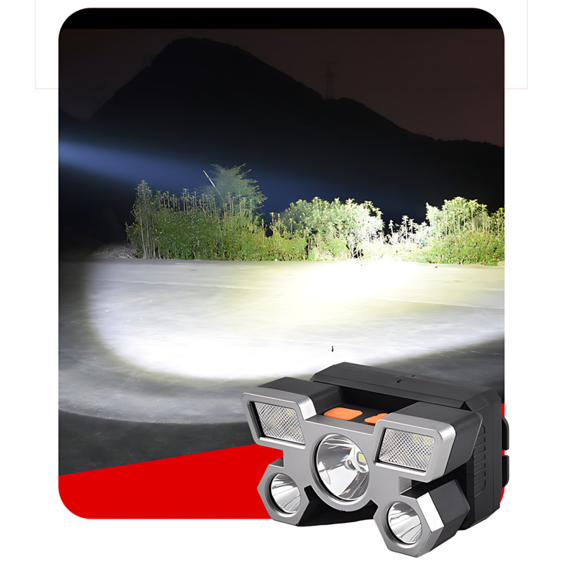 Налобный фонарь HEAD LIGHT с 5 яркими светодиодами и встроенным аккумулятором 18650 фото - 9