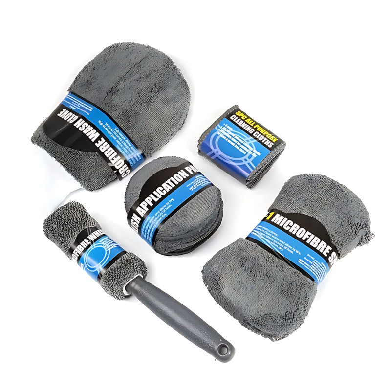 Набір рушників для автомобіля 9-в-1 з мікрофібри, для миття, полірування та догляду за авто, м'які безворсові серветки й аксесуари фото - 3