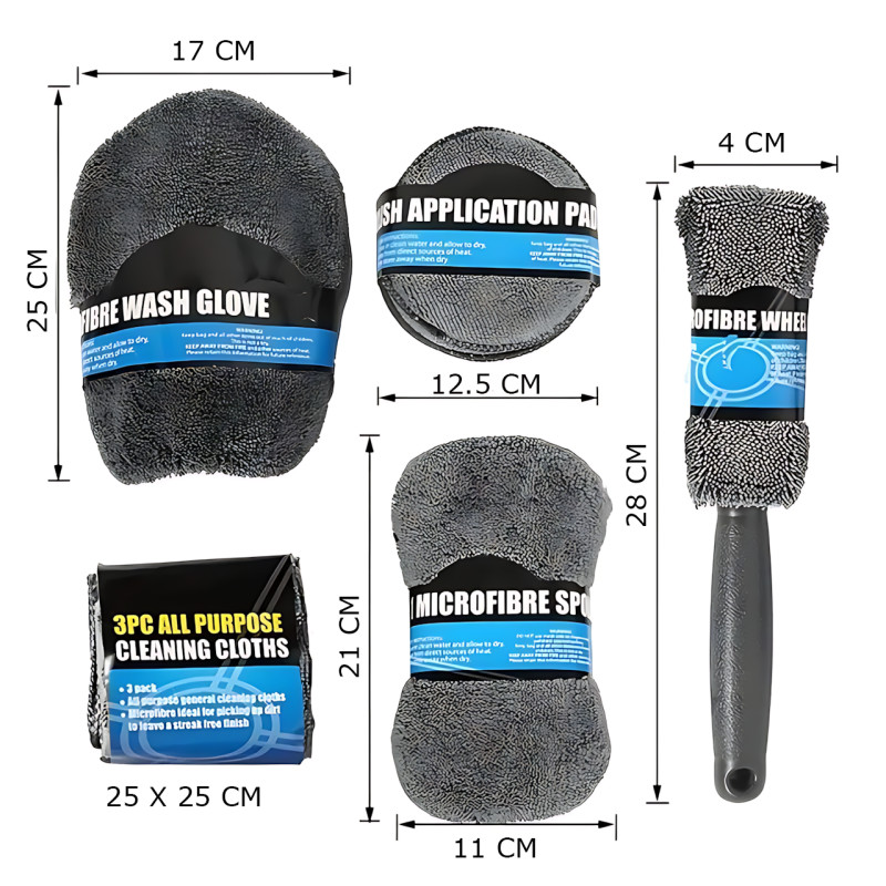 Набір рушників для автомобіля 9-в-1 з мікрофібри, для миття, полірування та догляду за авто, м'які безворсові серветки й аксесуари фото - 9