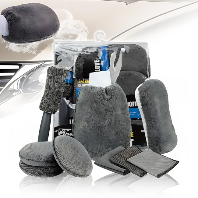 Набір рушників для автомобіля 9-в-1 з мікрофібри, для миття, полірування та догляду за авто, м'які безворсові серветки й аксесуари