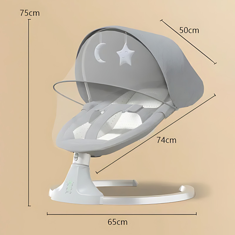 Колисальний центр шезлонг-гойдалка для новонароджених 0+ до 10 кг із москітною сіткою, музикою, таймером, 5 режимів заколисування фото - 10