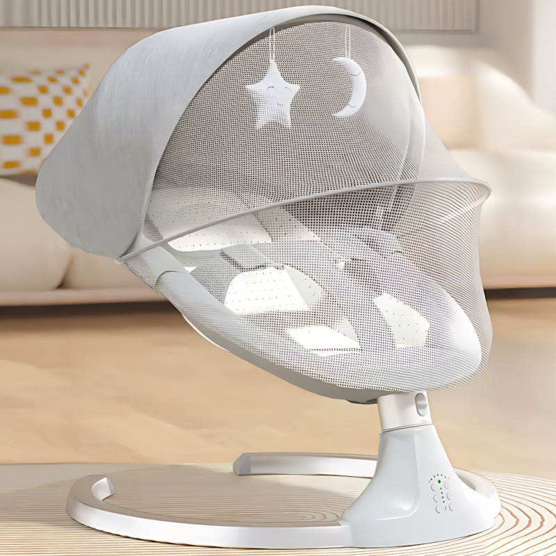 Колисальний центр шезлонг-гойдалка для новонароджених 0+ до 10 кг із москітною сіткою, музикою, таймером, 5 режимів заколисування фото - 9