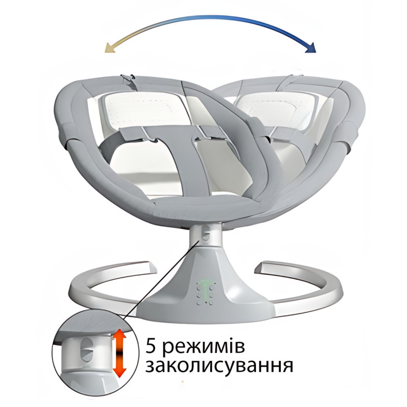 Колисальний центр шезлонг-гойдалка для новонароджених 0+ до 10 кг із москітною сіткою, музикою, таймером, 5 режимів заколисування фото - 5