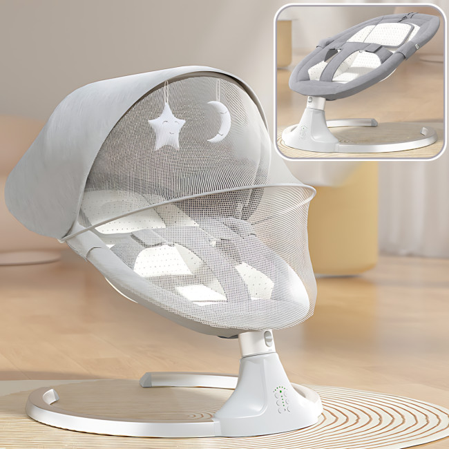Колисальний центр шезлонг-гойдалка для новонароджених 0+ до 10 кг із москітною сіткою, музикою, таймером, 5 режимів заколисування