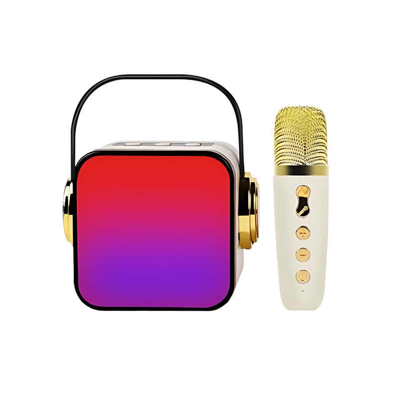 Портативный динамик с караоке, мини Bluetooth колонка с одним микрофоном, белый фото - 2