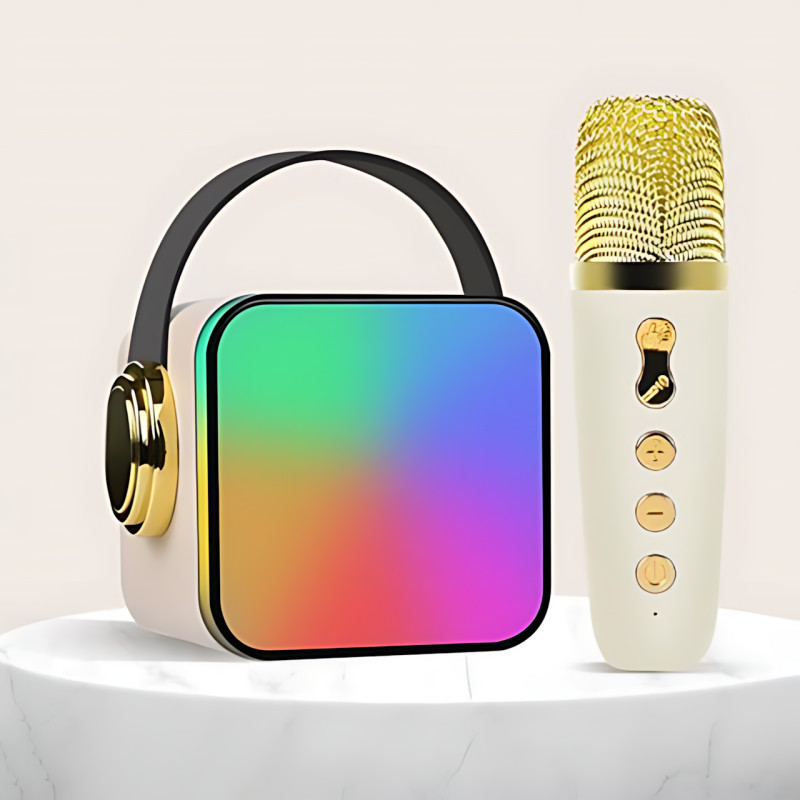 Портативный динамик с караоке, мини Bluetooth колонка с одним микрофоном, белый фото - 7