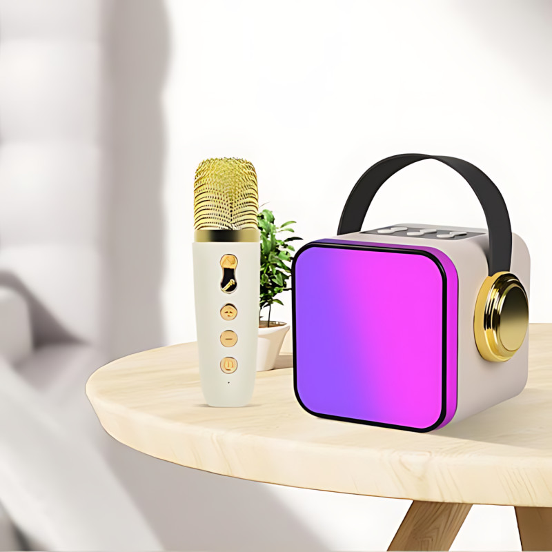 Портативный динамик с караоке, мини Bluetooth колонка с одним микрофоном, белый фото - 6