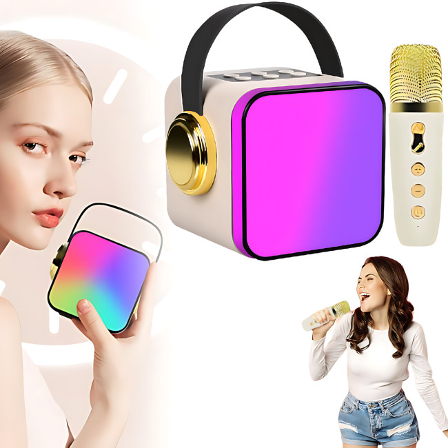 Портативный динамик с караоке, мини Bluetooth колонка с одним микрофоном, белый