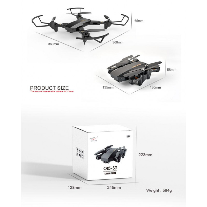 Складной квадрокоптер Drone s9 PHANTOM Pro , Wifi, камера, Черный фото - 6