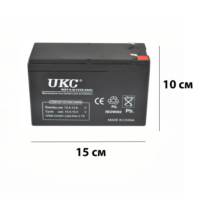 Акумуляторна батарея 12 В, BATTERY 12 V 9 A UKC, герметичний кислотно-свинцевий гелевий акумулятор фото - 5