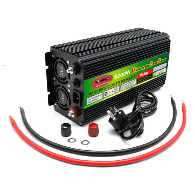 Инвертор-преобразователь напряжения Wimpex UPS, 12В-220В, 5200ВТ, USB3, функция зарядки фото - 1