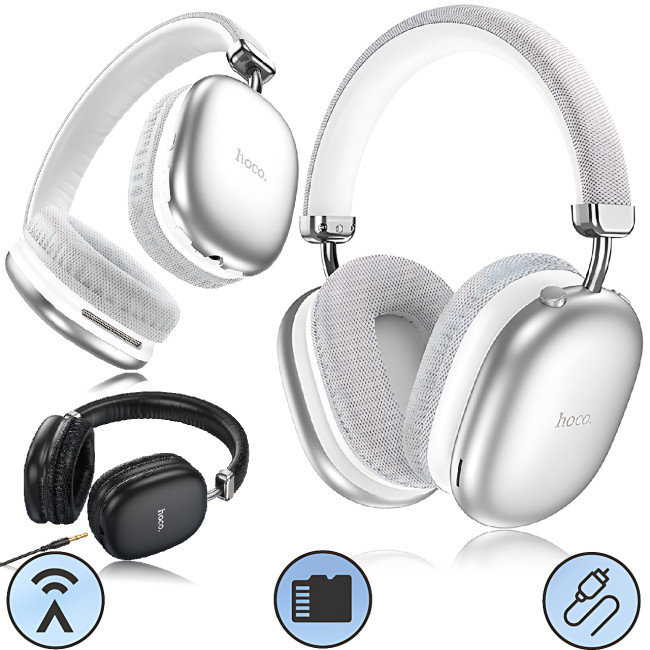 Bluetooth-навушники HOCO W35 wireless headphones, бездротова гарнітура з мікрофоном, до 40 годин роботи Сріблястий
