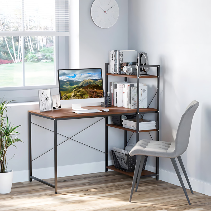 Письменный стол компьютерный с 4 полками Tower 120&times;60&times;120 см, металлический лофт каркас + полки под орех, рабочий стол для дома фото - 8