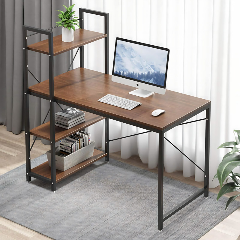 Письменный стол компьютерный с 4 полками Tower 120&times;60&times;120 см, металлический лофт каркас + полки под орех, рабочий стол для дома фото - 7