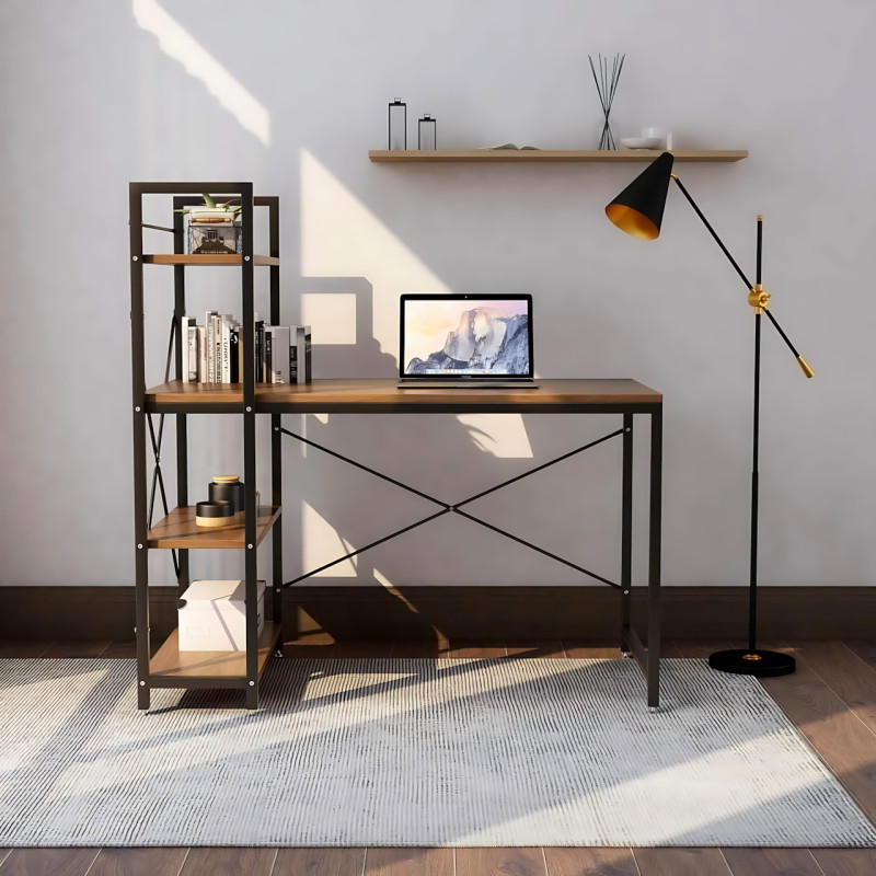 Письменный стол компьютерный с 4 полками Tower 120&times;60&times;120 см, металлический лофт каркас + полки под орех, рабочий стол для дома фото - 5