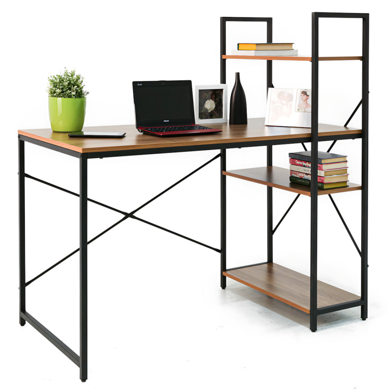 Письменный стол компьютерный с 4 полками Tower 120&times;60&times;120 см, металлический лофт каркас + полки под орех, рабочий стол для дома фото - 3