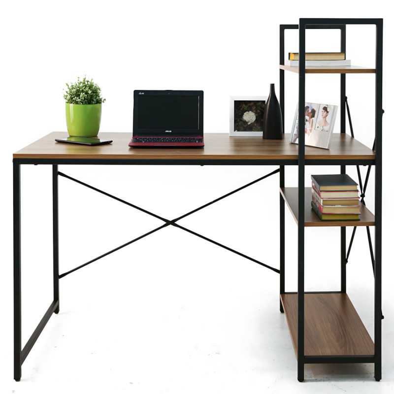 Письменный стол компьютерный с 4 полками Tower 120&times;60&times;120 см, металлический лофт каркас + полки под орех, рабочий стол для дома фото - 4