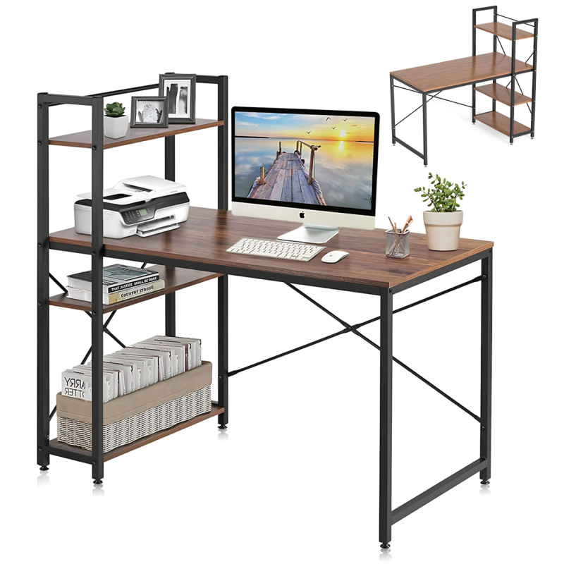 Письменный стол компьютерный с 4 полками Tower 120&times;60&times;120 см, металлический лофт каркас + полки под орех, рабочий стол для дома фото - 2