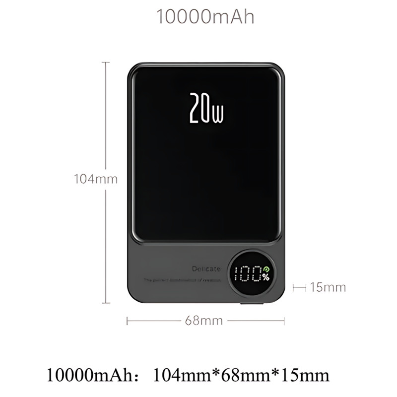 Магнитная беспроводная зарядка, PowerBank Q9 10000mAh с технологией MagSafe, дисплей с индикацией заряда Серый фото - 9