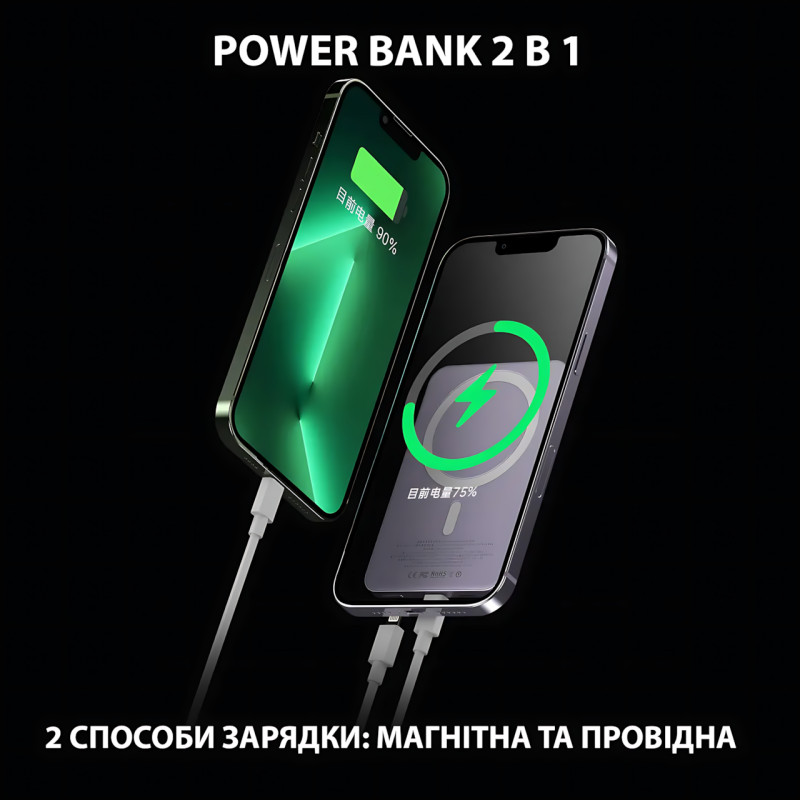 Магнитная беспроводная зарядка, PowerBank Q9 10000mAh с технологией MagSafe, дисплей с индикацией заряда Серый фото - 4