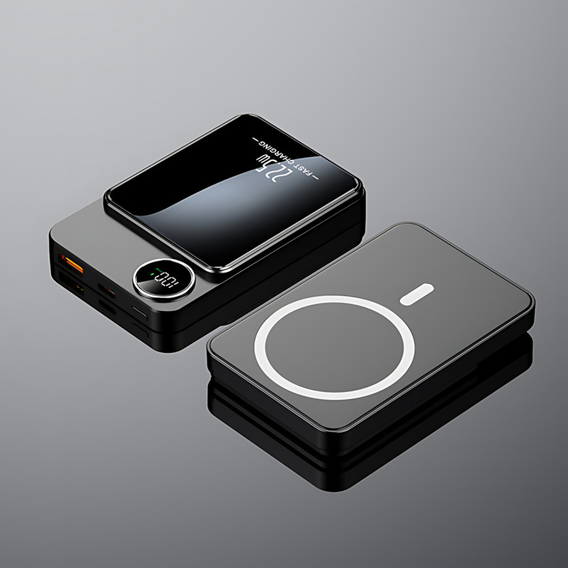 Магнитная беспроводная зарядка, PowerBank Q9 10000mAh с технологией MagSafe, дисплей с индикацией заряда Серый фото - 3