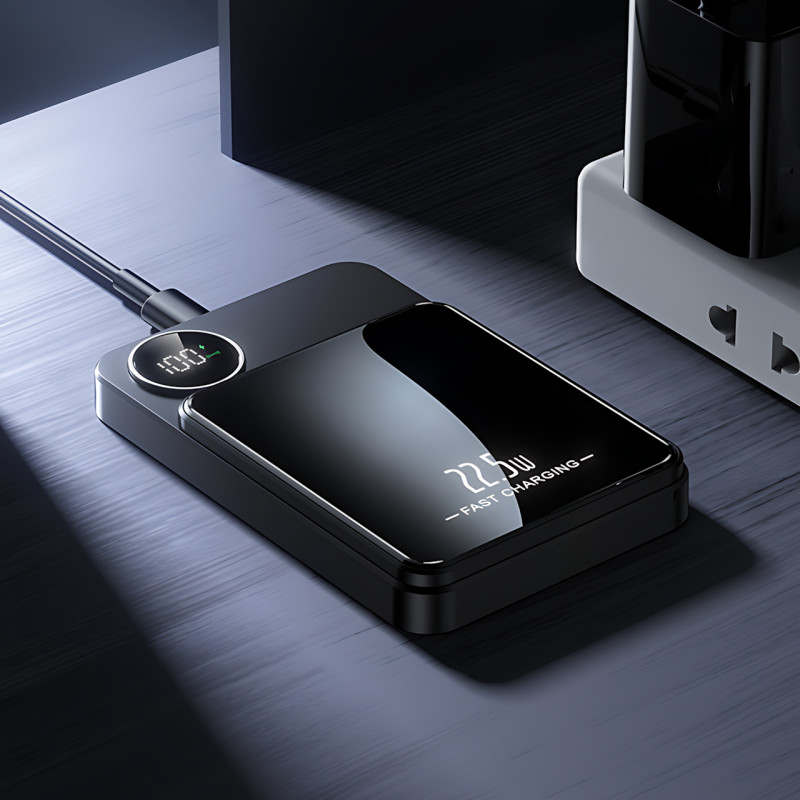 Магнитная беспроводная зарядка, PowerBank Q9 10000mAh с технологией MagSafe, дисплей с индикацией заряда Серый фото - 8