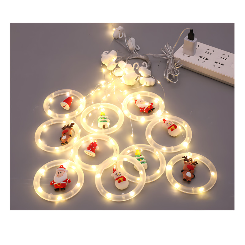 LED гирлянда-штора SFK-23, звезда и круг с игрушкой, 8 режимов работы, теплый свет, 3 м х 0,8 м фото - 4