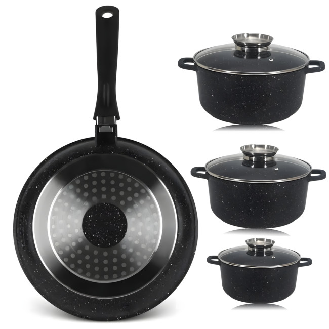 Набор посуды Top Kitchen TK00076, 7 предметов — кастрюли с мраморным антипригарным покрытием, алюминий, стекло
