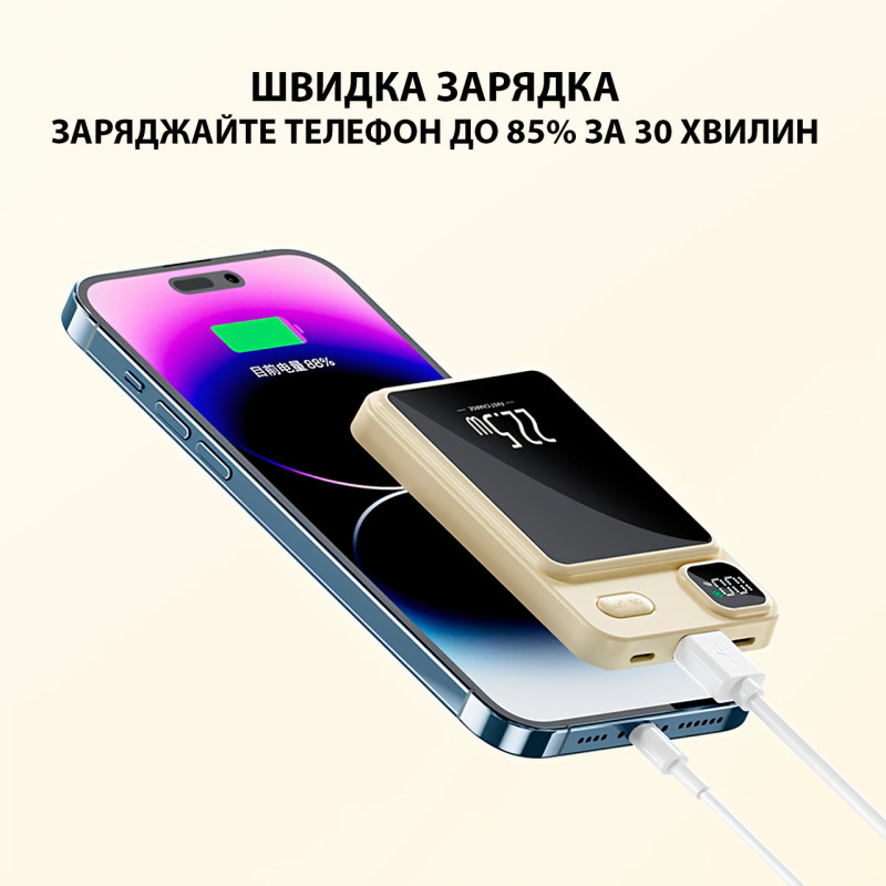Павербанк для iPhone 10 000 mAh, MagSafe, 22,5Вт , магнитное крепление, быстрая зарядка, емкость акб на экране фото - 7