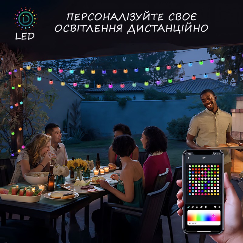 Гирлянда Матовый шарик SFK-03, 10 м, управление через APP Bluetooth и пульт ду, USB порт фото - 7