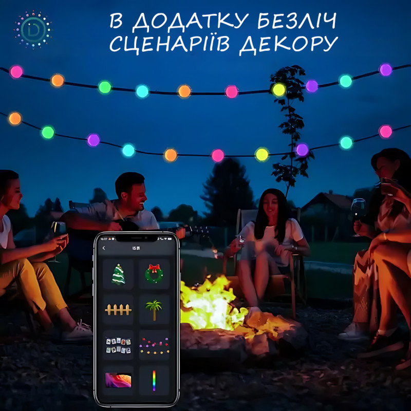 Гирлянда Матовый шарик SFK-03, 10 м, управление через APP Bluetooth и пульт ду, USB порт фото - 9