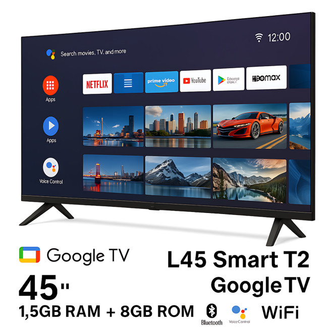 Безрамковий телевізор L45 Google TV SMART UA45G00, UHD, голосове керування Wi-Fi, Bluetooth, DVB-T2, Chro...