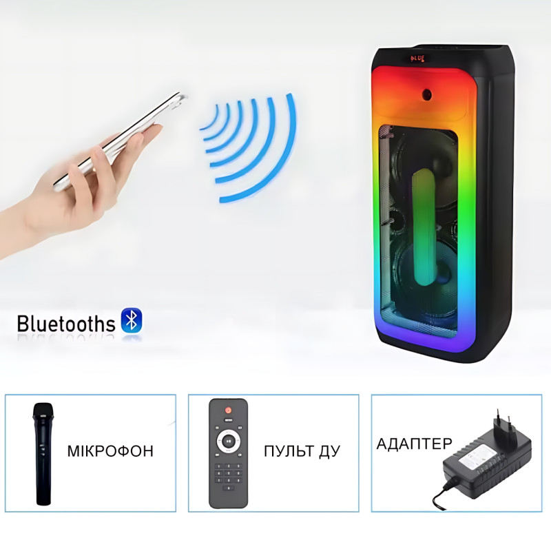 Портативная Bluetooth колонка TTD-1001 с LED подсветкой, микрофоном и TWS, 60 Вт фото - 8